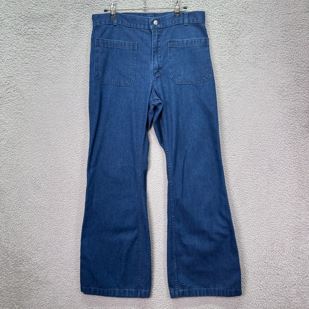 VTG Seafarer Jeans Mens 32x33 Blue Utility Trousers Denim Bell Bottom Pants